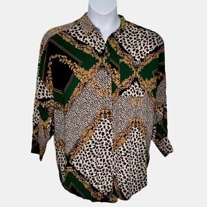 Monki Animal Print Shirt Dress Button Down Hi Lo Dolman Sleeve Small